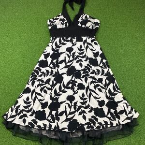 Y2K Speechless Black white Floral Tulle Lined Halter Dress Sz L